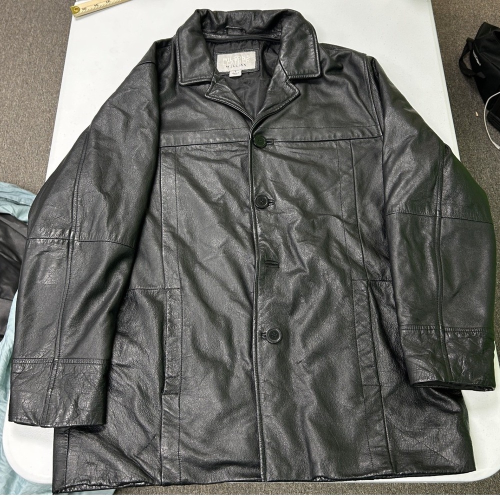 Wilsons Leather M. Julian Jacket Mens L Black Button Up Car Coat Long Sleeve